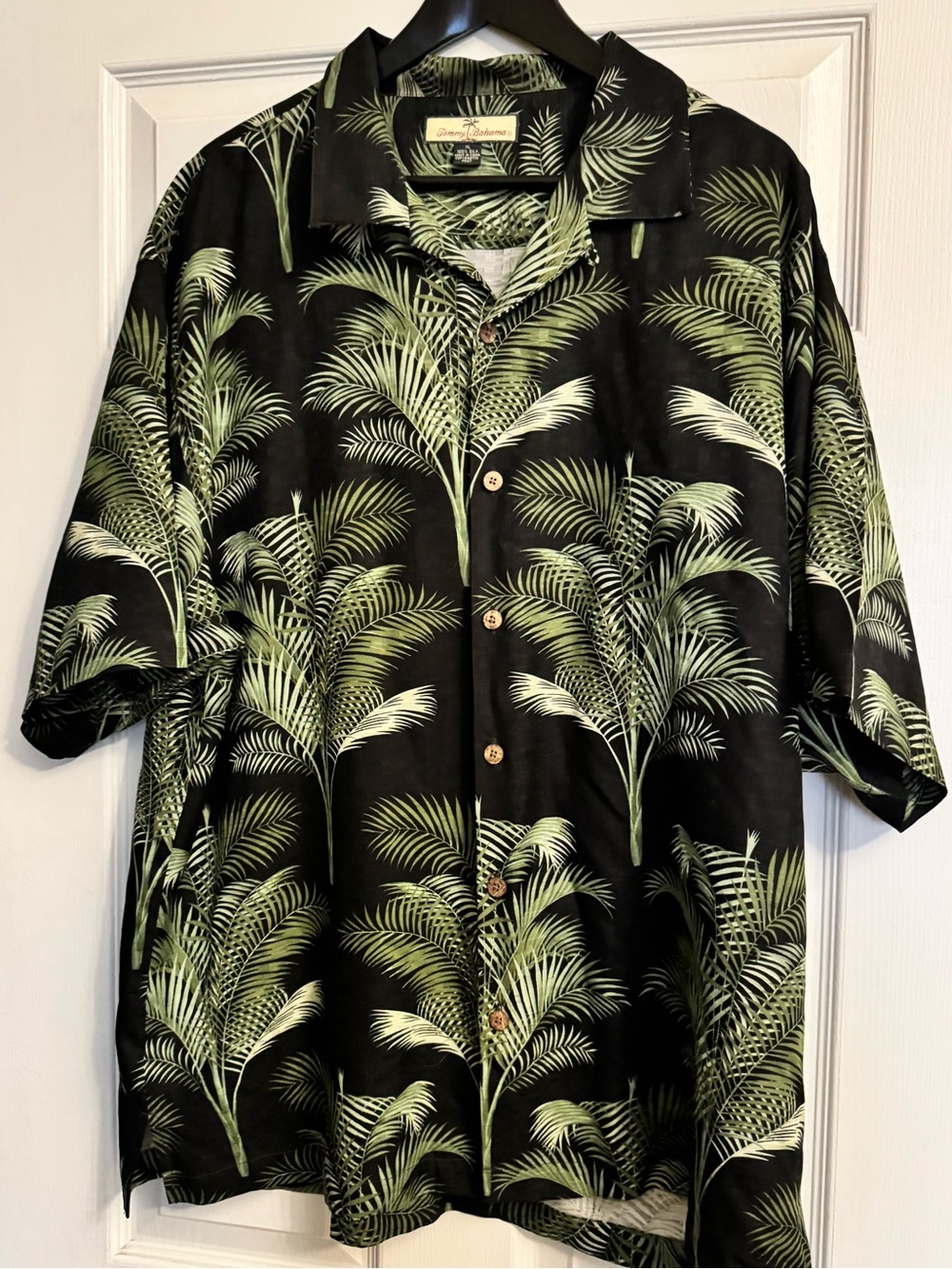Tommy Bahama Green Palm Print 100% Silk Camp Shirt